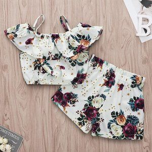 Brand New Girls Rose Floral 2 Piece Summer Set